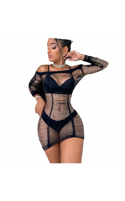 Black Sheer Mesh Fishnet Lingerie Set for Women,Black Halloween Sheer Fishnet Teddy Lace Bodystocking