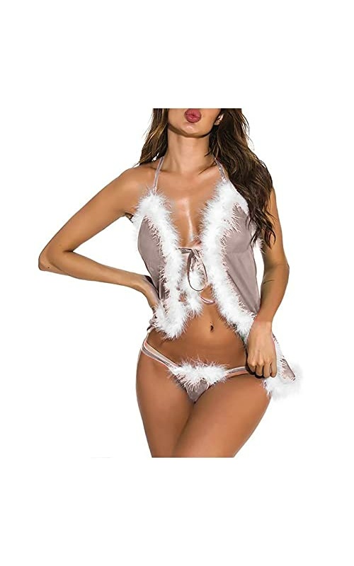 Christmas Sexy Crotchless Lingerie Set Women Lingerie Set Sexy Velvet Christmas Sheer Lingerie Robe