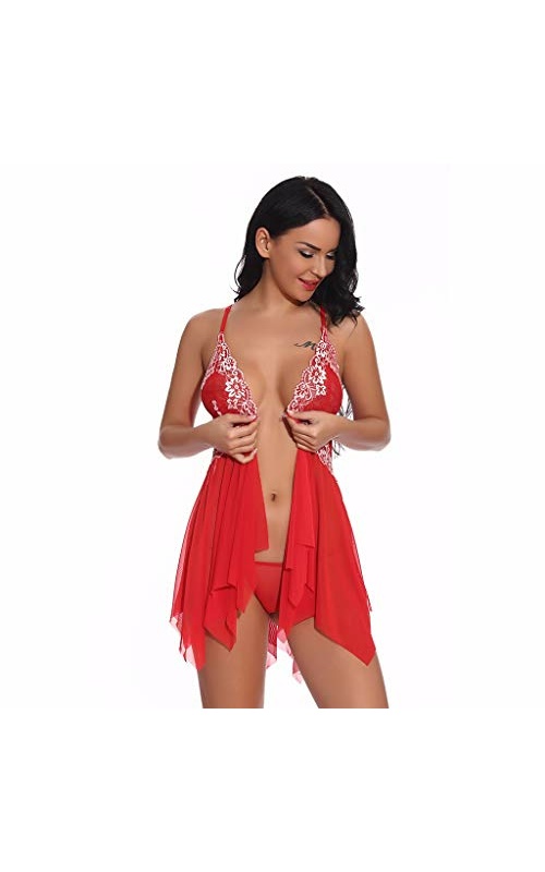 Sexy Lingerie for Women Sexy Teddies Ruffled Open Front Bodysuit Bodystockings Lace Trim Fishnet Babydoll Jumpsuit